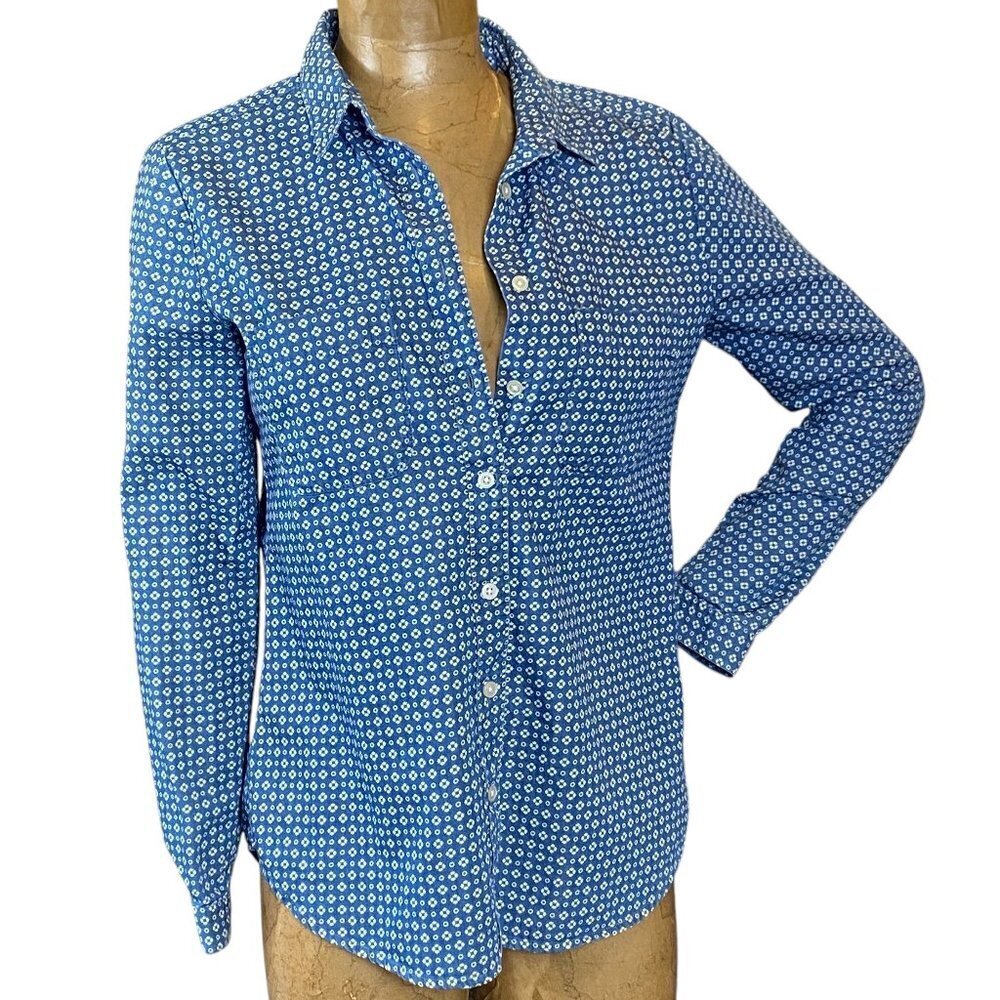 Ann Taylor LOFT Button Down Cotton Shirt Ditzy Floral M Blue & White #336C